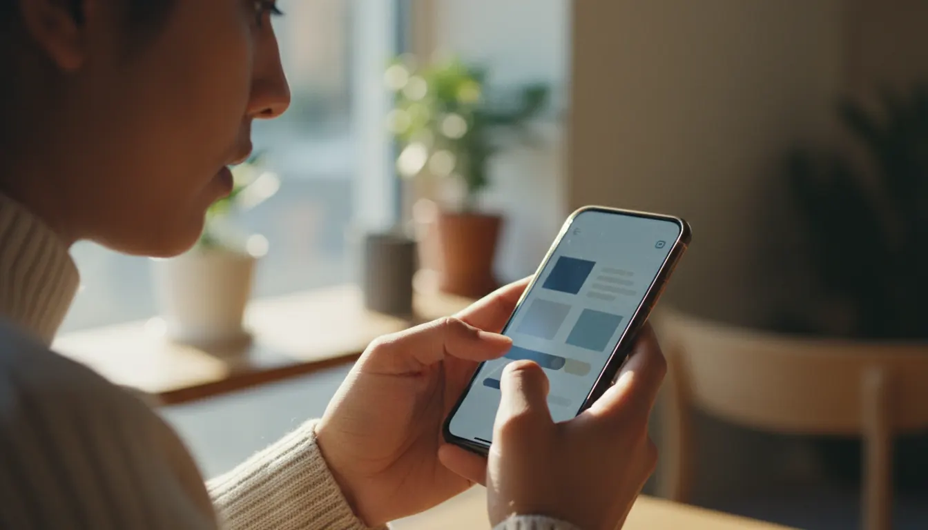Person using smartphone application with clean modern interface design